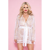 Plus Size Kanten Kimono - Wit - PlayForFun